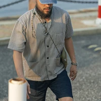 Bronson 1940s Collarless Short-Sleeve Shirt Prisoner Of War Stripes Work Shirt 1