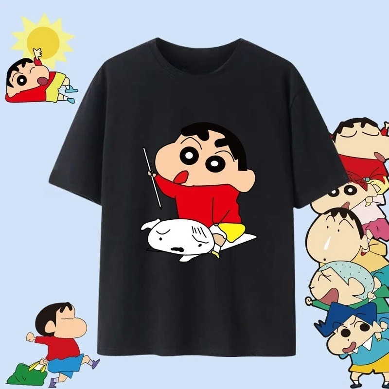 여름 패션 크레용 신짱 프린트 캐주얼 여성 티셔츠 반팔 스트리트 Y2k 하라주쿠 루즈 티셔츠 여성용 키즈 카와이 탑