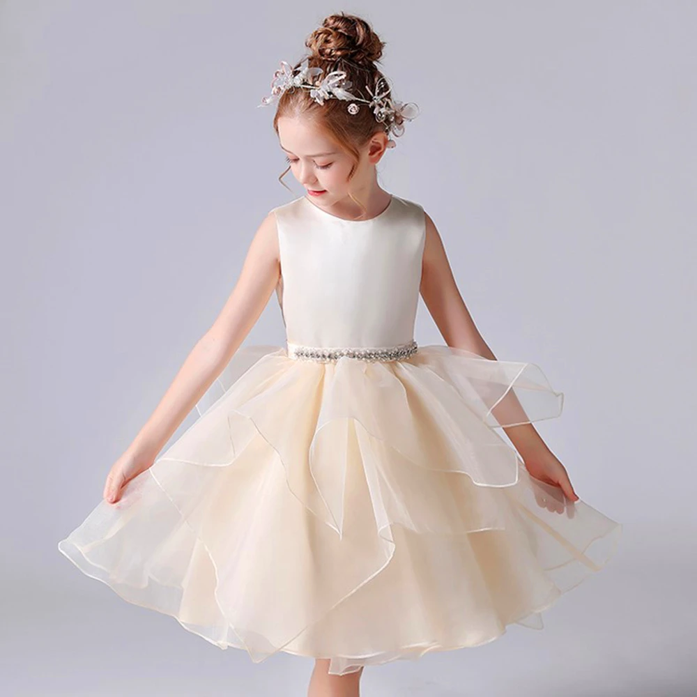 

Elegant Flower Girl Dress Cute Fashion Sleeveless Tulle Lace Layered Princess Ball First Communion Dresses Kids Birthday Present