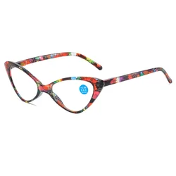 Fashionable Women's Cat's Eye Reading Glasses with Blue - Tinted Lenses (Red)