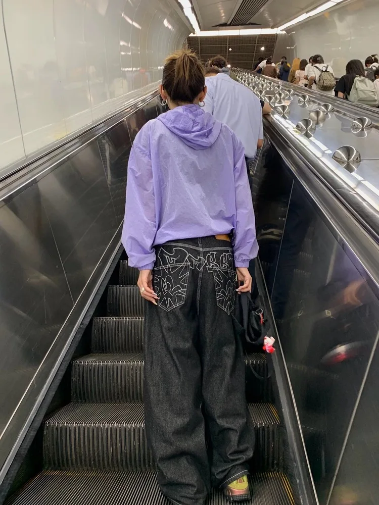 ADAgirl Vintage Harajuku Denim Pants Women Hip Hop Baggy Embroidered Jeans Trousers 2000s High Waist Korean Y2k Streetwear Mujer