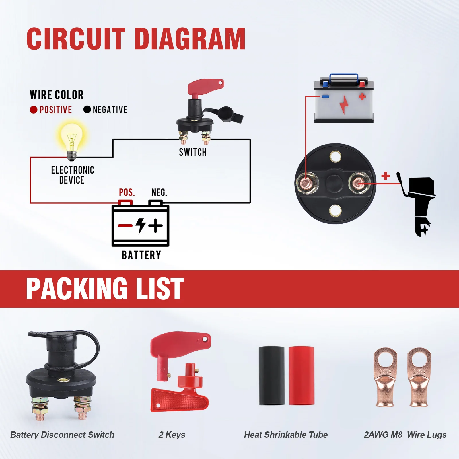 300A 12V Auto-Batterietrennschalter, Hauptstromschalter, Drehschalter für LKW, Boot, Fahrzeug, Modifizierter Isolator mit 2 Schlüsseln – Detail 2