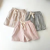 Vêtements pour enfants Vintage lin coton rayure pantalon bébé garçon fille Shorts décontracté printemps été filles pantalons et shorts amples 3