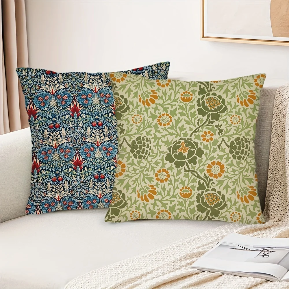 LOHDALOLF William Morris Designs – Lot de 4 housses de coussin décoratives avec motif floral et oiseaux 50,8 x 50,8 cm