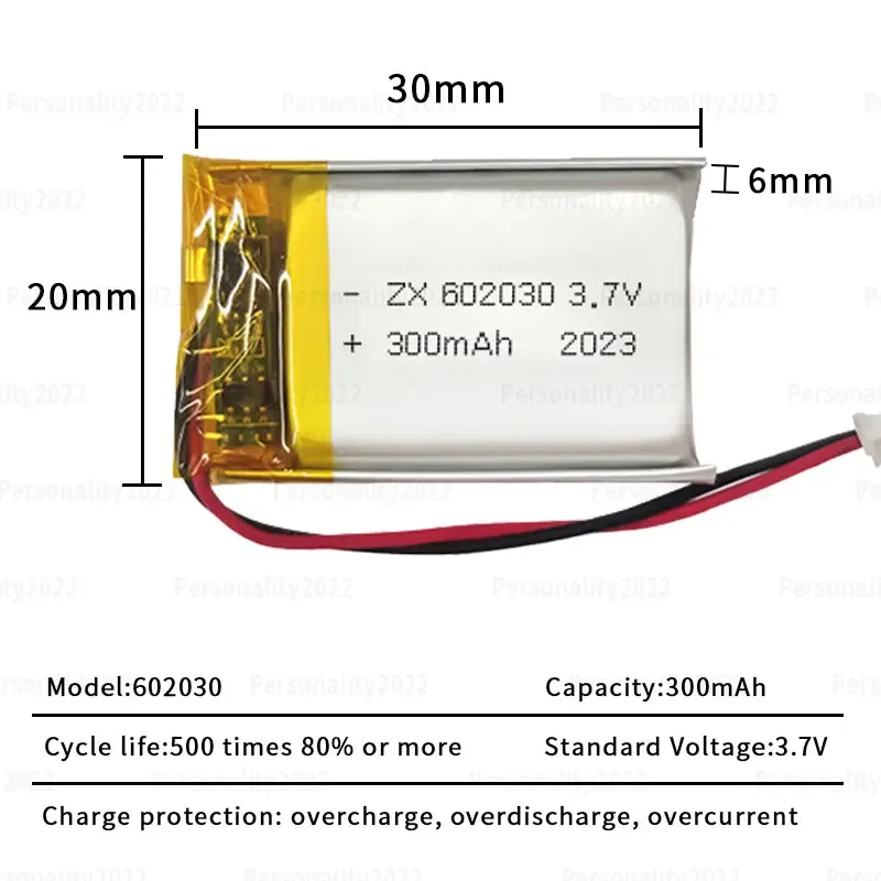 Rechargeable Lithium Batteries 602030 Lithium Battery 300mAh 3.7V 2lipo Li-ion Polymer Rechargeable Batteries For Bluetooth Headset Speaker Monitor Self-Timer