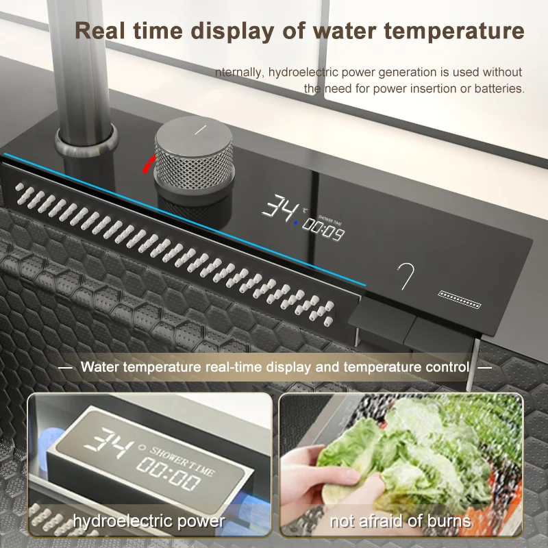Digital Display Waterfall Kitchen Sink Large Single Slot Nano Stainless Steel Sink Undercounter Honeycomb embossed Washbasin