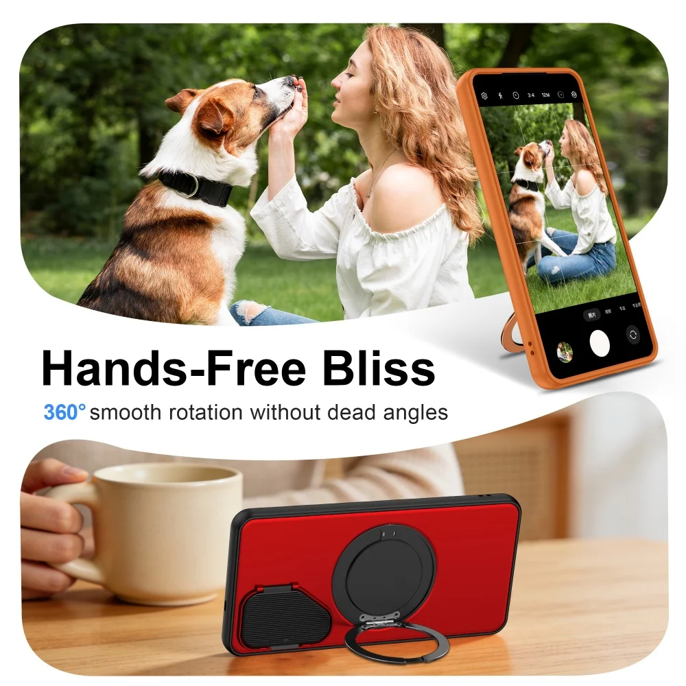 Magnetic Ring Holder Stand Case with Matte Finish and Foldable Lens Cover