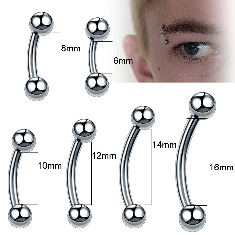 thumbnail image 2 of 16g Curved Barbell, Tragus, Rook, Cartlage, Eyebrow, Septum, 6mm, 8mm 2 of 12