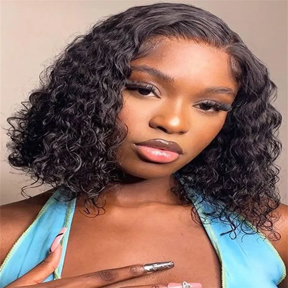 

Deep Wave Short Bob Wig Human Hair 13x4 Lace Frontal Wigs HD Lace Front Wigs Water Wave Curly 4x4 Lace Closure Wigs