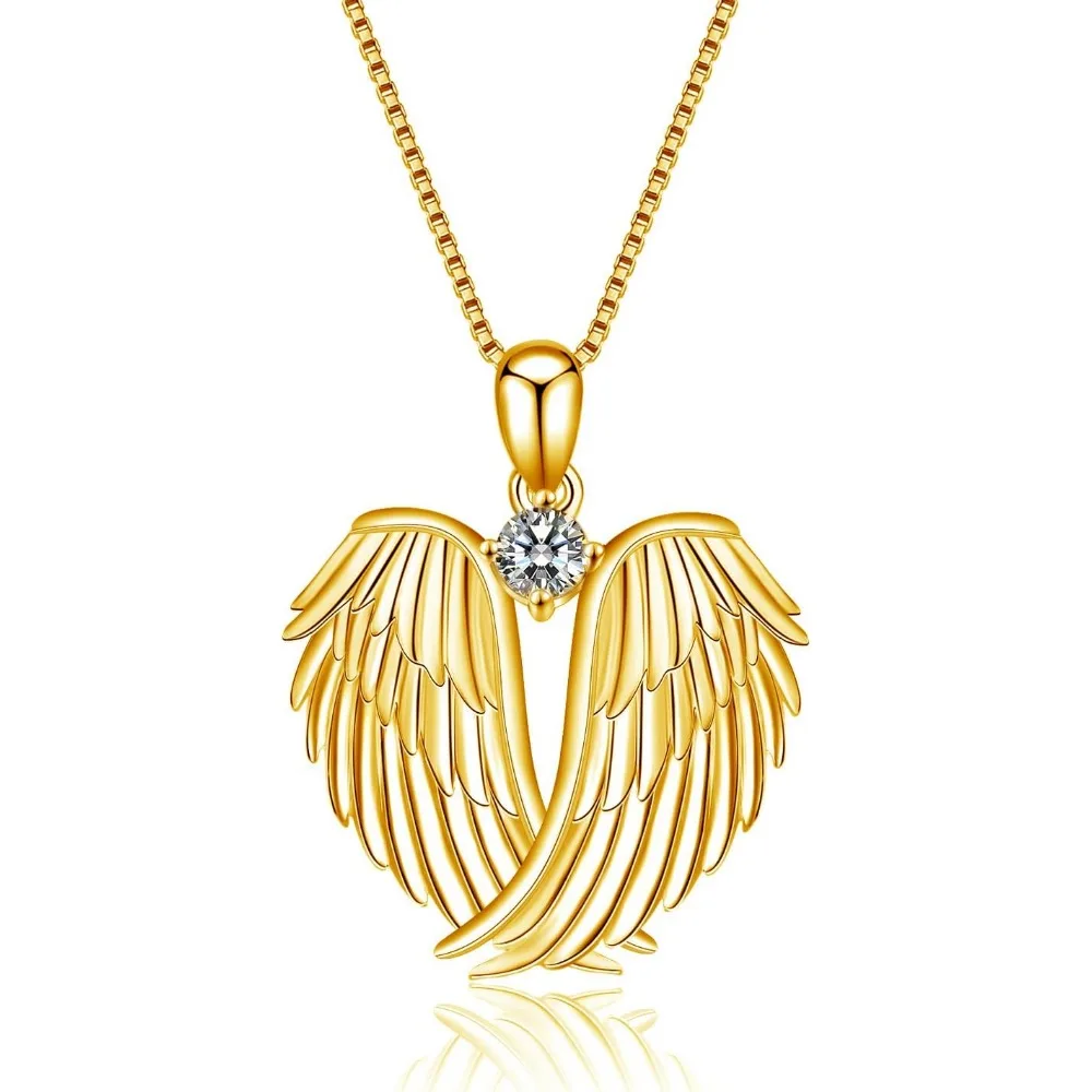 Angel Wings Necklace Guardian Angel Wings Pendant Necklace Birthstone Necklace for Women Girls Christmas Jewelry Gifts