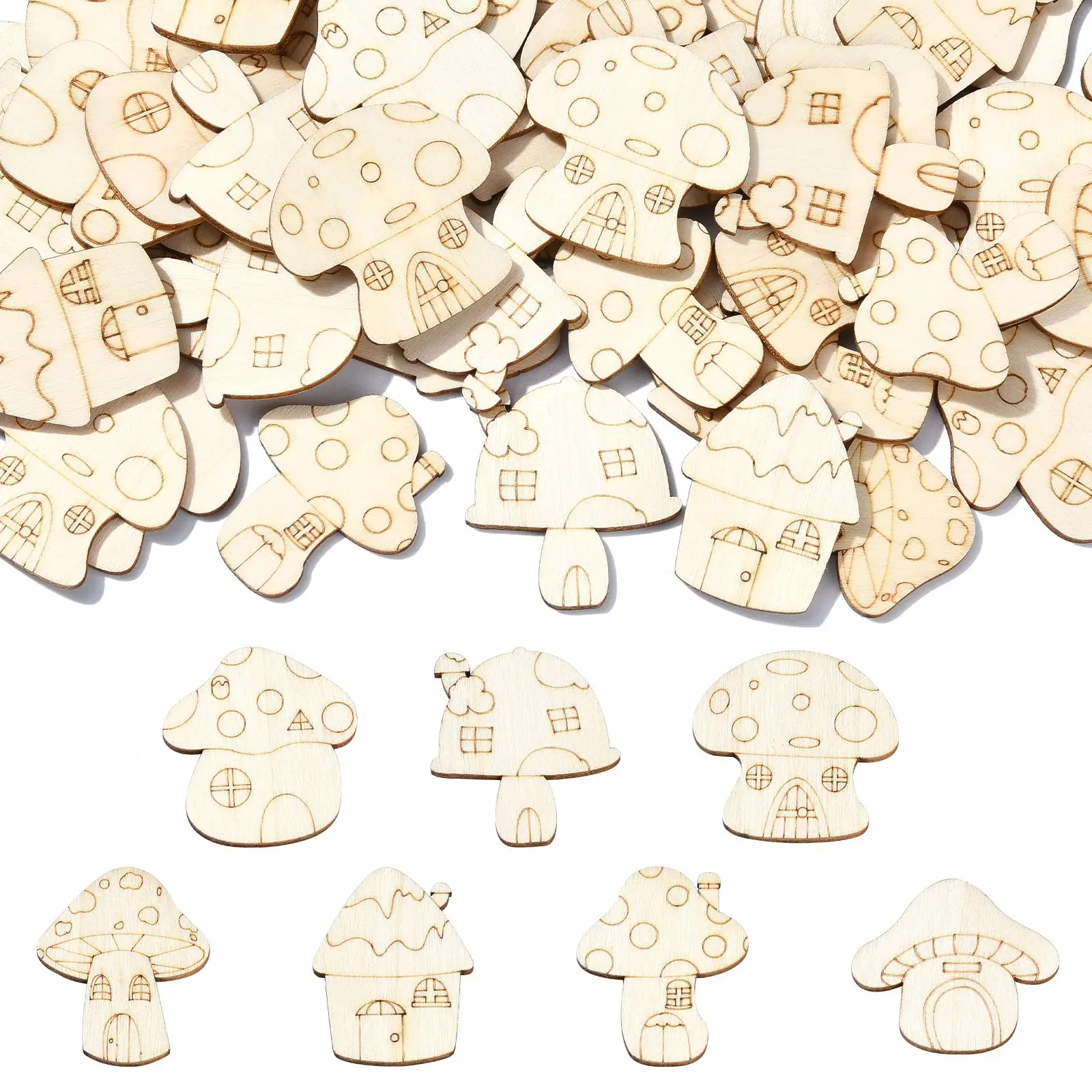 Panda hall 200pcs zufällige unvollendete Holzpilz ausschnitt baumeln Charms Pilzhaus geformte Holz scheiben für DIY Handwerk Dekor