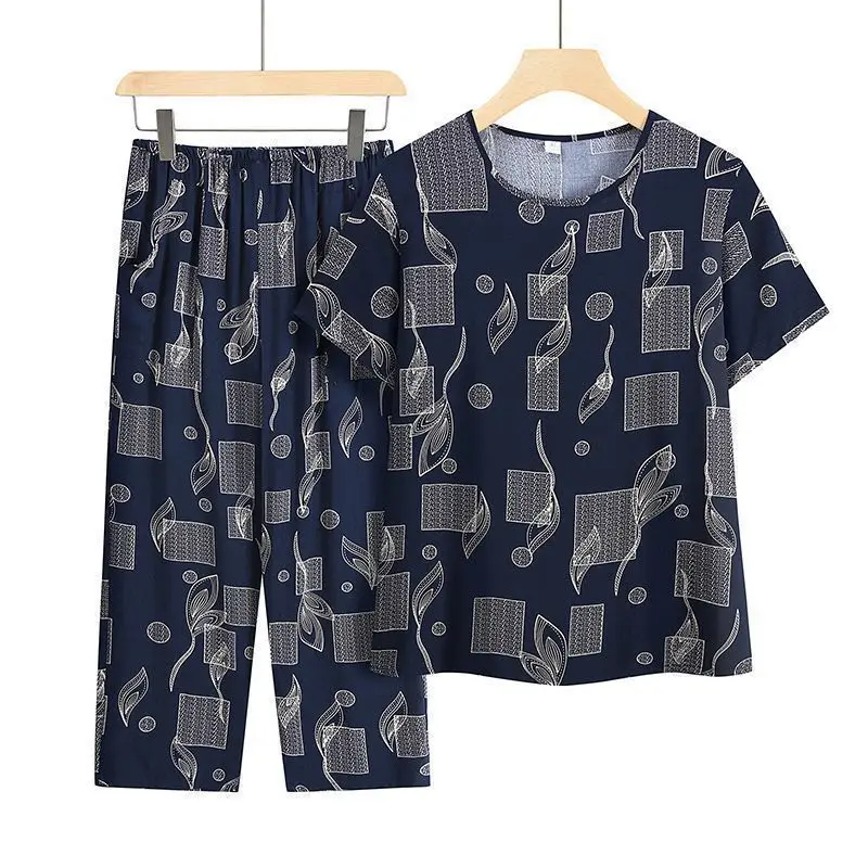 Lässiger Eisseidenanzug, lockerer Anzug in großer Größe, kurzärmeliges Oberteil, lockerer zweiteiliger Anzug, Übergröße, Sommeroutfits, Pijamas Feminino – Detail 5