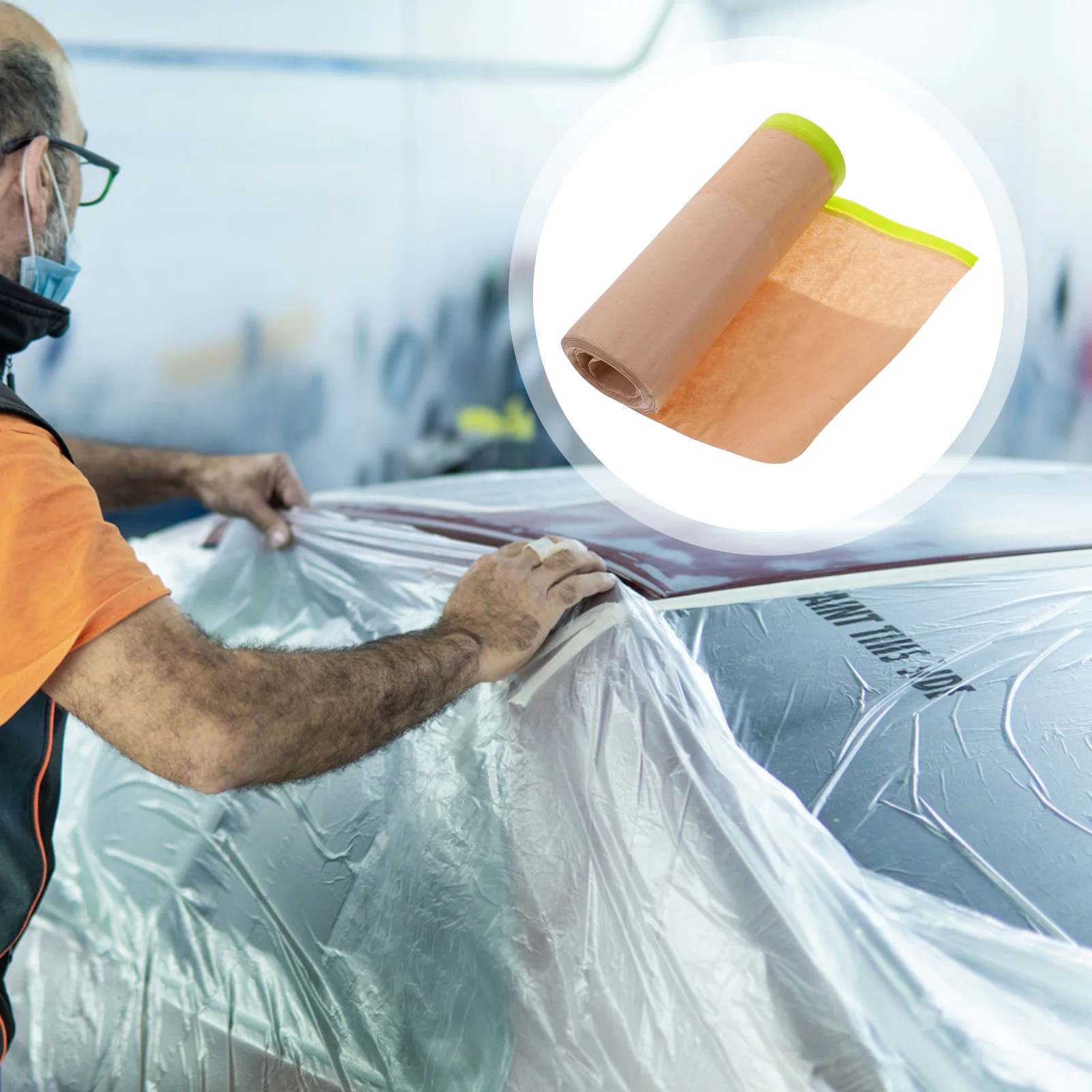 

Brown Kraft Paper Masking Film Duct Tape Automotive Painting Protective Supplies Pre-taped