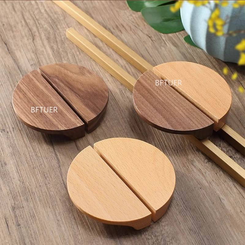 1Pcs Wardrobe Cupboard Drawer Pulls Furniture Handles Semicircle Shape Wooden Knob Kitchen Cabinet Door Wood Handle Hardware