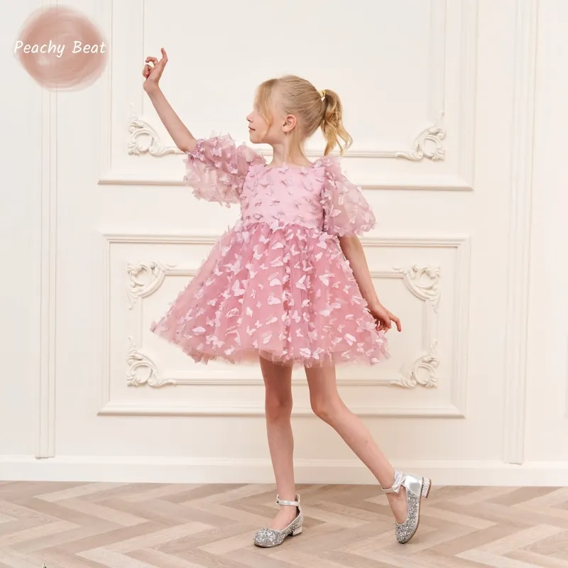 

Fashion Baby Girl Princess Dress 3D Butterfly Tutu Dress Child Teen Puff Sleeve Vestido Summer Party Pageant Frocks1-12Y