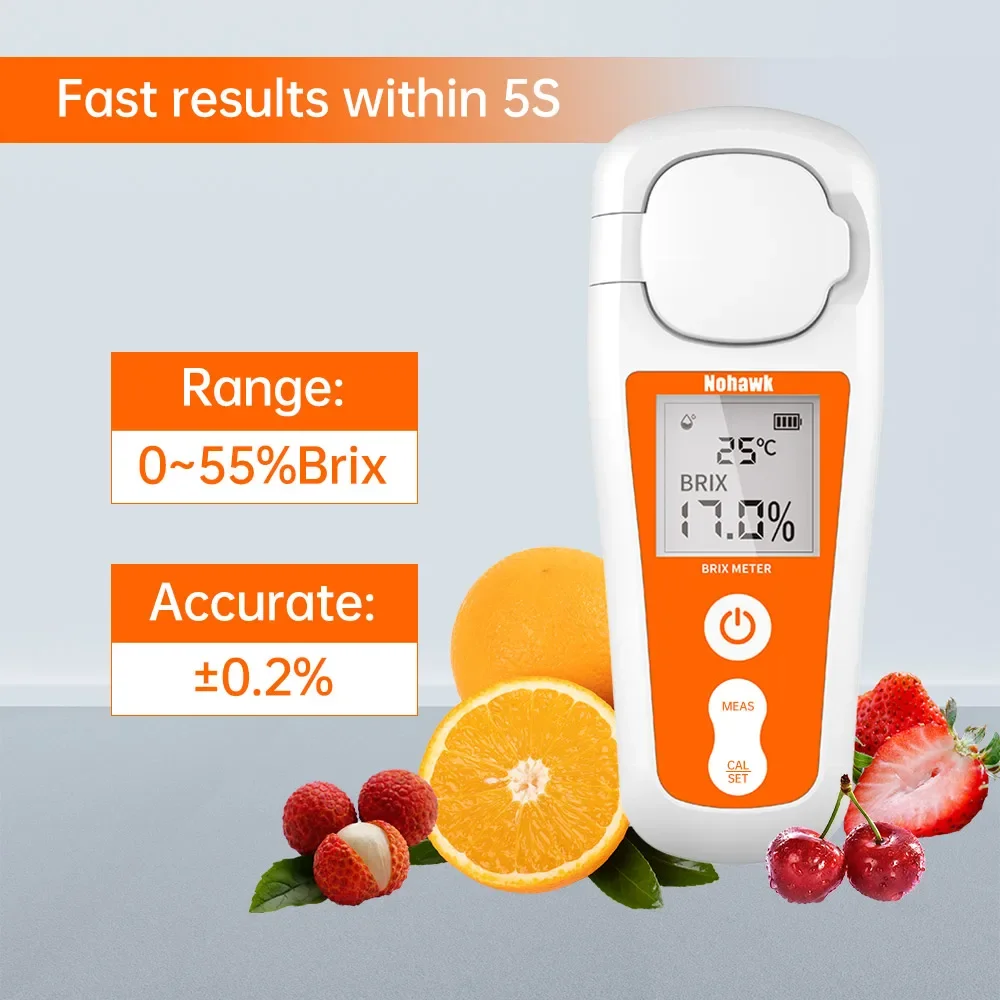 

Nohawk New Brix Meter Sugar Tester Digital Brix Refractometer for Fruit Beverages Juice Sugary Drink Sugar Content Measurement