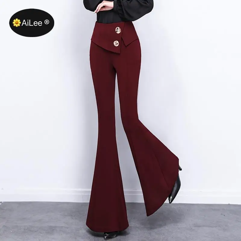 Winter Thick Flare Pants Women Solid High Waist Bell Bottom Pants Casual Stretchy Straight Button Trousers Chic Fashion Autumn flare jeans women bleached korean style chic slim trendy stretchy hipster retro elegant street full length denim trousers women