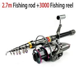 Carbon Fiber Telescopic Fishing Rod and Reel Combo - Super Hard Spinning Kit with 3-8kg Max Resistance (2.7M Rod 3000 Reel)