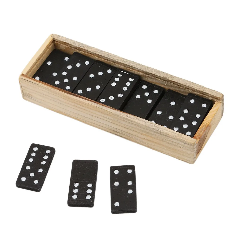 28 Pcs Black Dominoes Wooden Box With Black Dominoes Wooden Board Game Teaching Aids Party Game Children's Day Gift 3