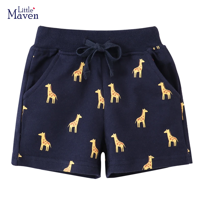 

Детская одежда Little maven 2024, летняя хлопковая мягкая и удобная детская одежда для маленьких мальчиков, Мультяшные жирафы, короткие брюки