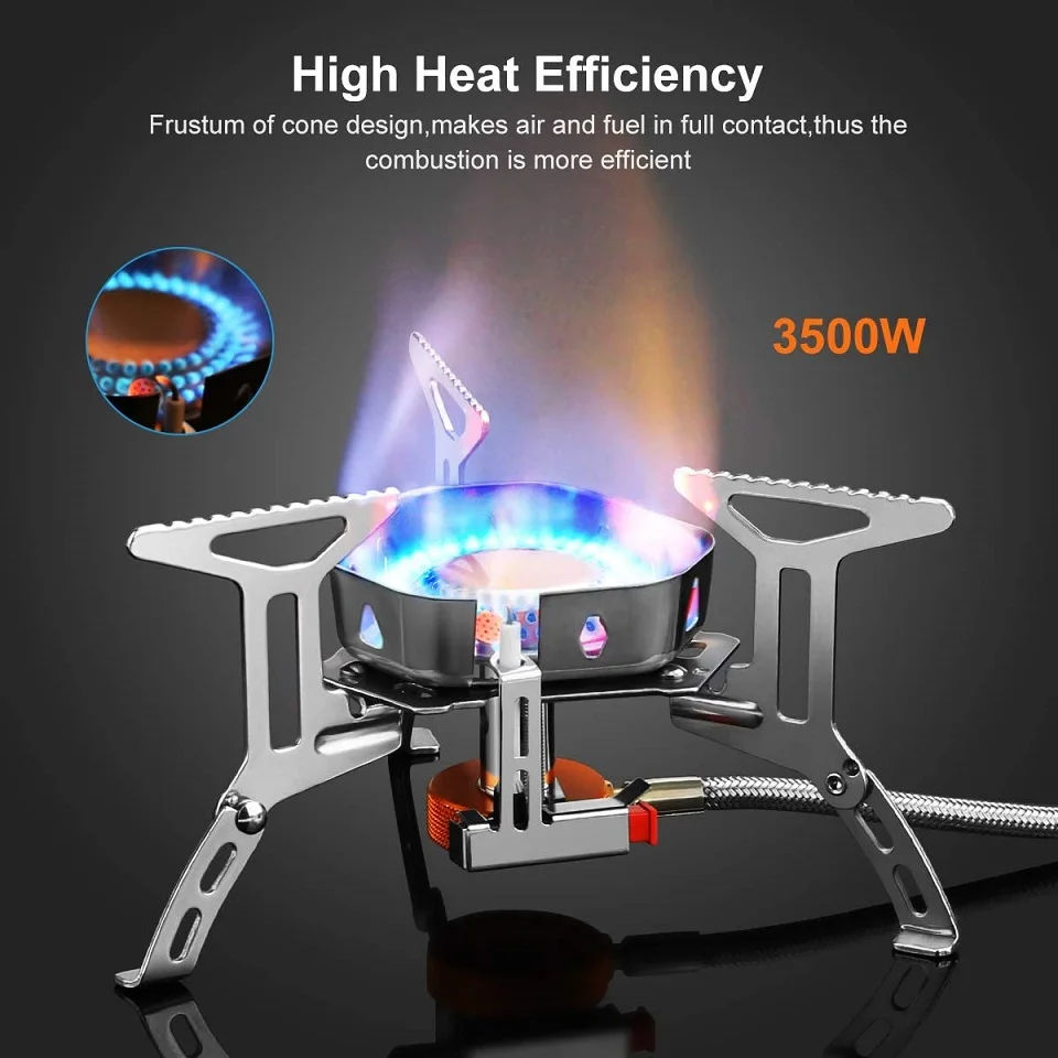 3500wMiniOutdoorElectricIgnitionGasStoveSplitBurnerWindproofCampingLifeSavingStrong