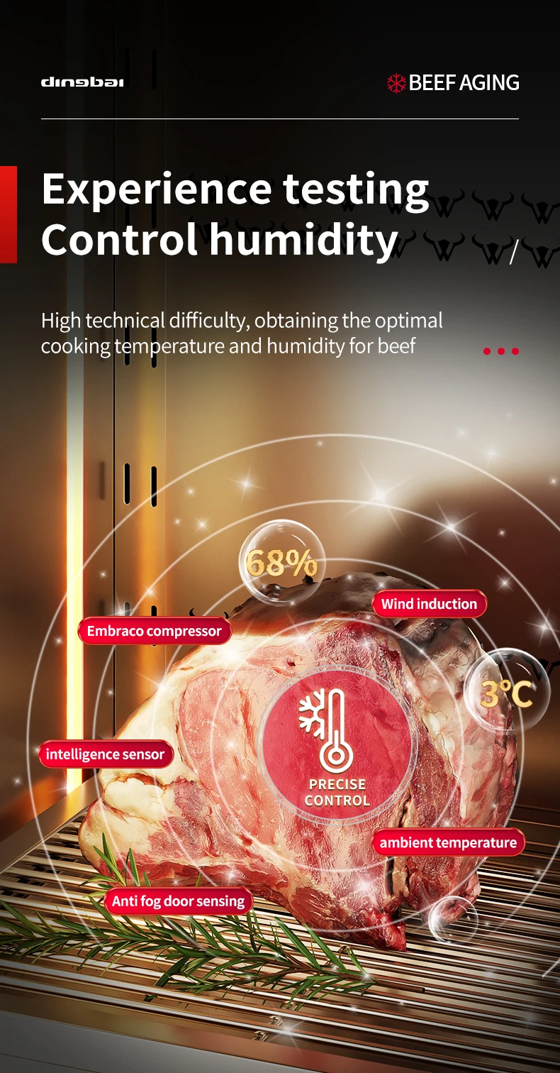 Grade Beef Aging Meat Preservation Cabinet Triple Doors Automatic Defrost Commercial Dry Aging Fridge for Steak Restaurant