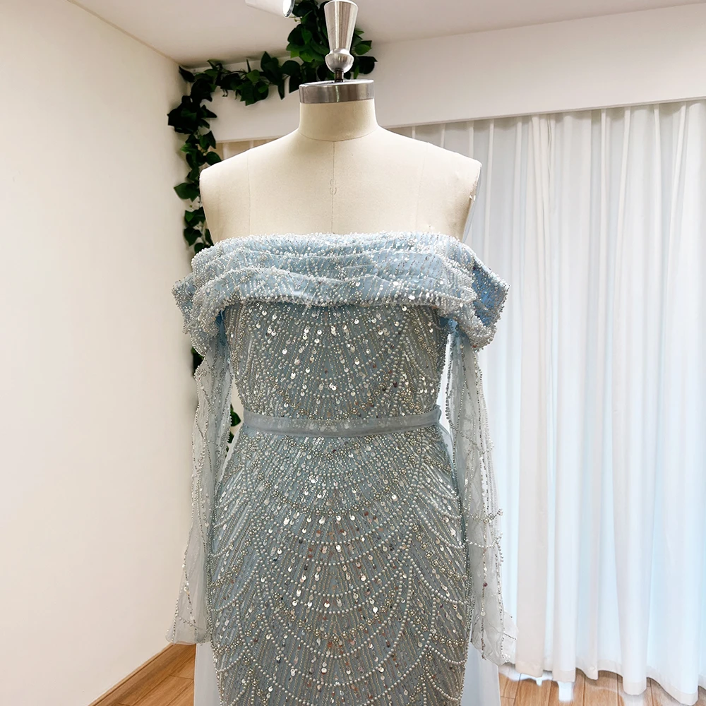 S65f0b8112fad4f06b4f65bbc3e8586b2E Elegant Sky Blue Mermaid Pearls Evening Dress for Women Long Sleeves with Detachable Train Formal Prom Wedding Party Gowns Mallzona