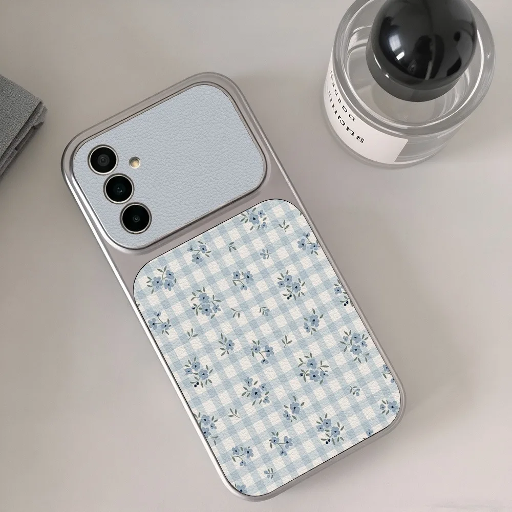 Blue Plaid Floral TPU Phone Case Cover