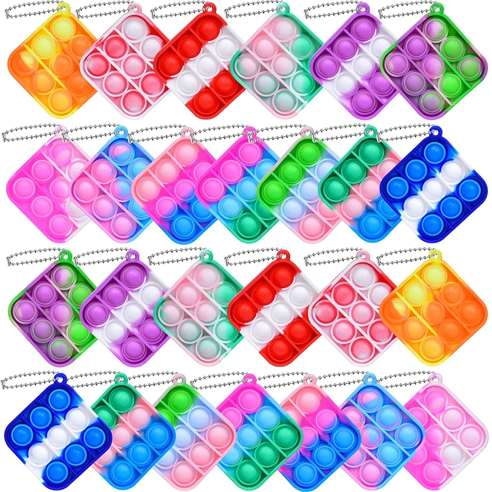 12/48 Pcs Mini Pop Push Fidget Toy Pack Keychain Fidget Toy Bulk Anti-Anxiety Stress Relief Hand Toys Set for Kids Adults Gifts