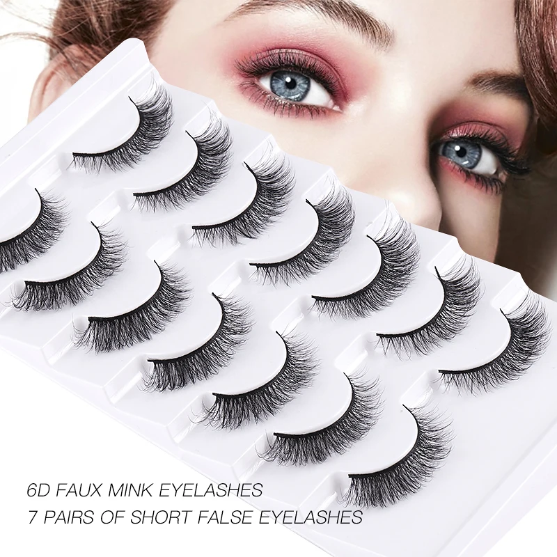 

Eyelashes 7Pair Mink Lashes Fluffy Soft Wispy Natural Cross Eyelash Extension Reusable Short Makeup