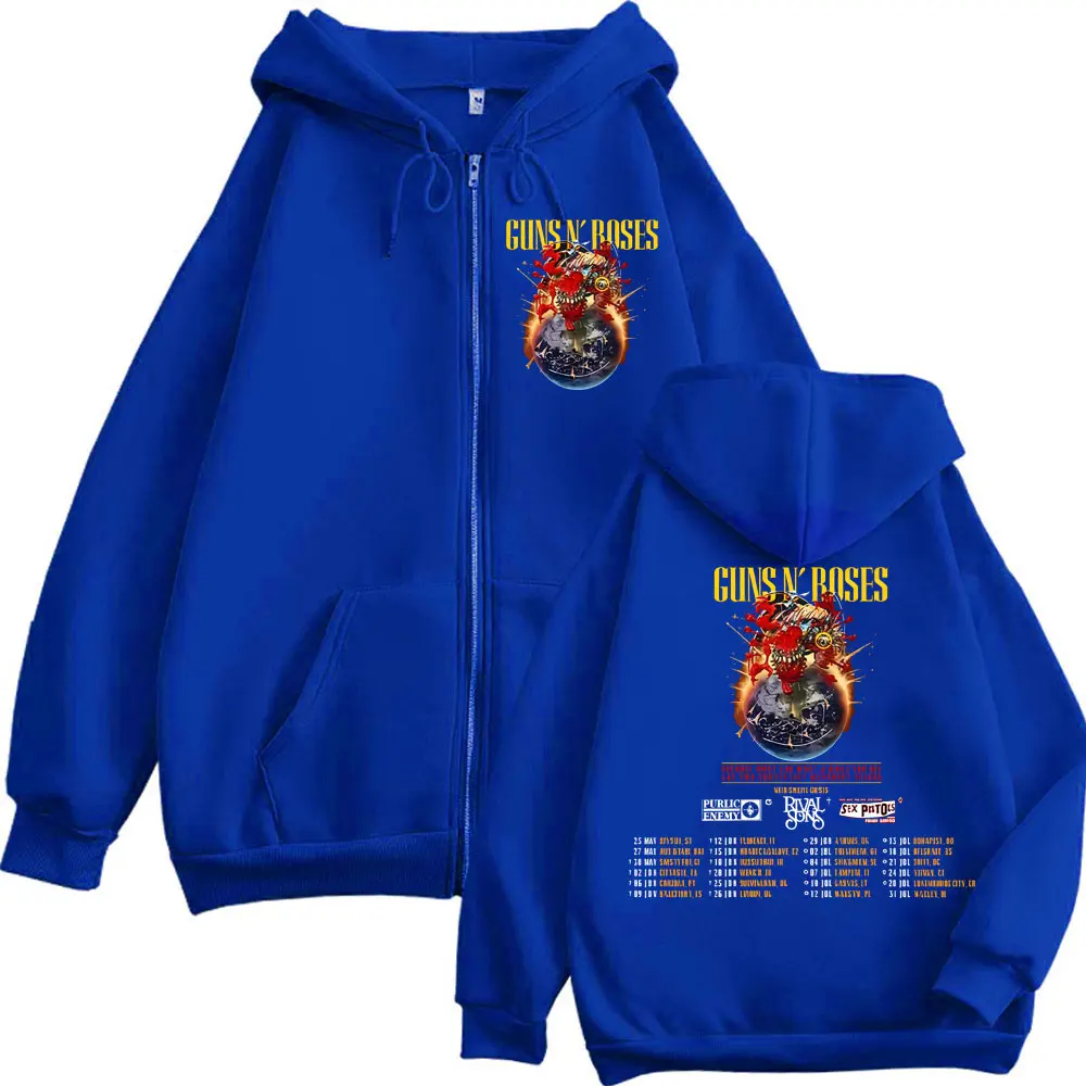 新品 ガンズアンドローゼズ 2025 ジップ アップ フーディ パーカー Rock Band Guns N Roses Tour 2025 Zipper Hoodies Punk Hip Hop