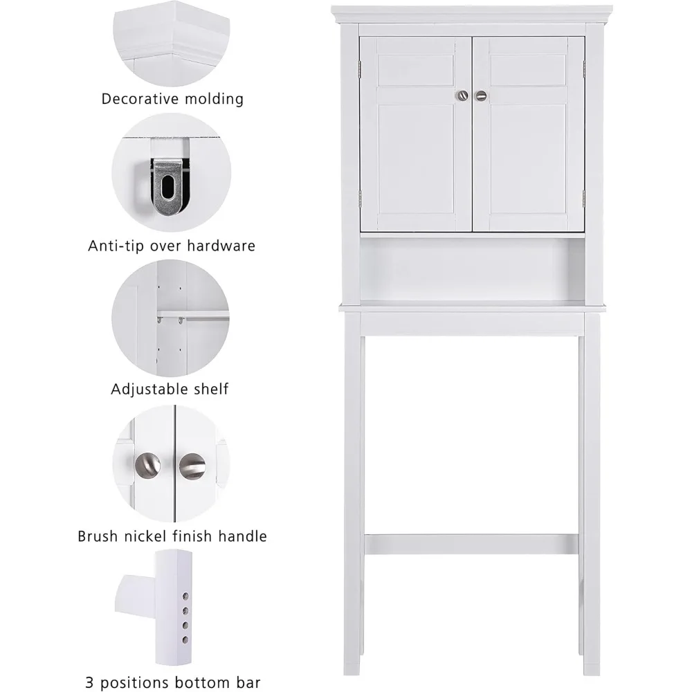 Over The Toilet Storage Cabinet, Bathroom Shelf Over The Toilet, Over Toilet Bathroom Organizer (White) 4