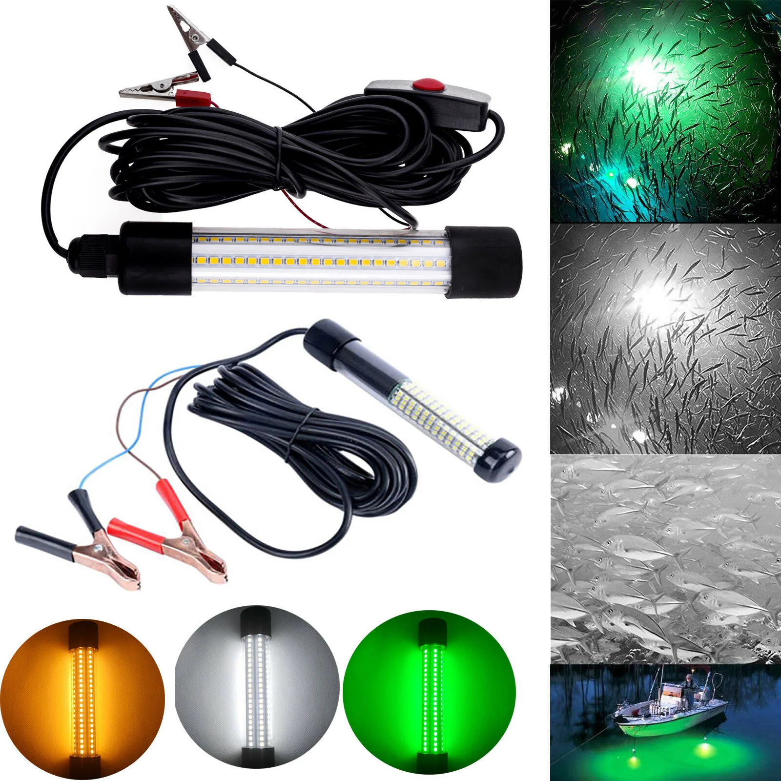 

Waterproof 15W 20W 12V LED Submersible Fishing Night Light Underwater Fish Lure Bait Finder Lamp Blue/Green 180 126LEDs Lights