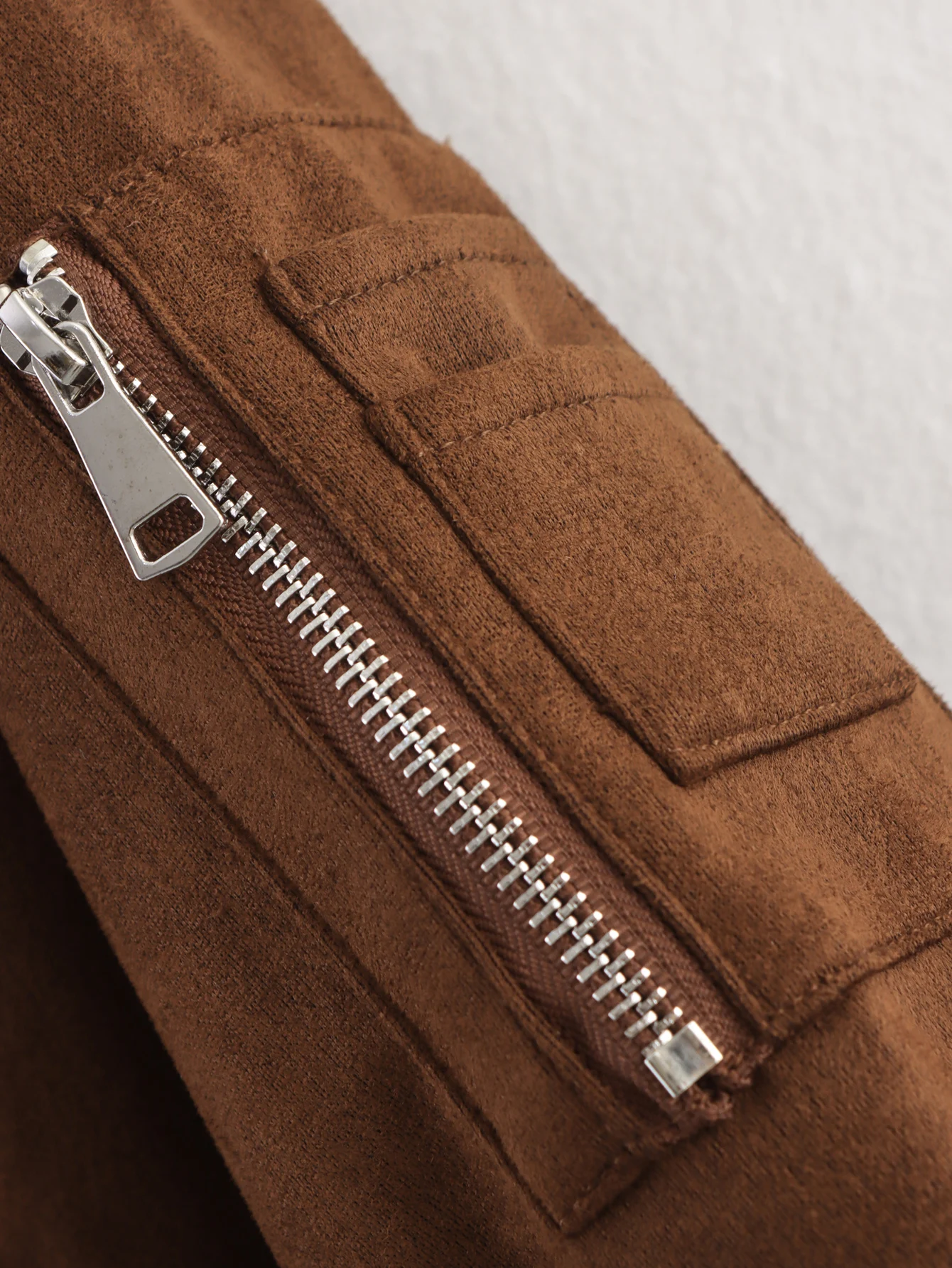 Women Short Suede Bomber Jacket Lapel Long Sleeve Zipper Pocket Cropped Coat Autumn Winter Lady Fashion Casual Jackets Streetwea