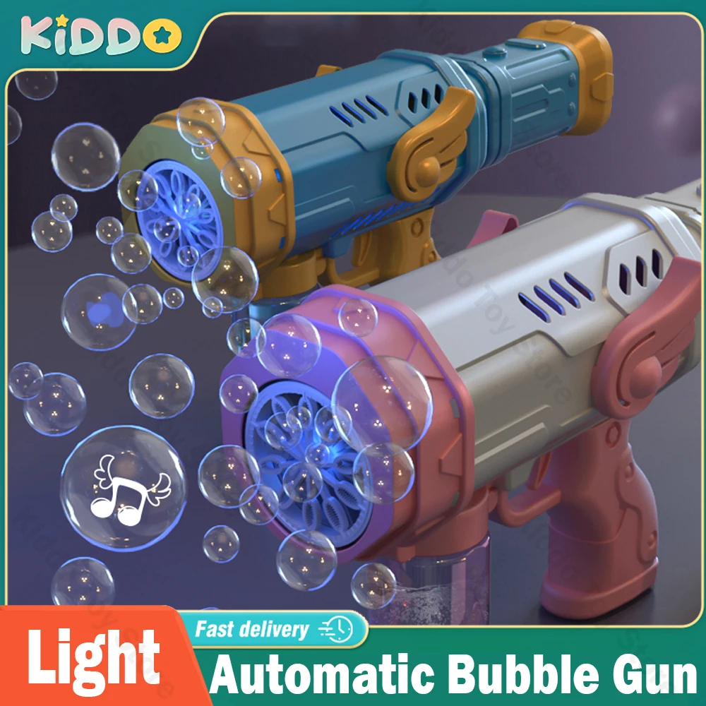 Automatic Electric Bubble Gun 10 Holes Rocket Bubble Machine blower Maker Soap Water with LED Toy for Children Wedding Party 2