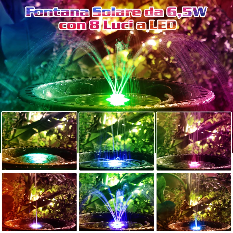 6.5W Solar Fountain Pump Built-in 5000mAh Battery with LED Lights for Pond Garden solar fountain solar fountain pump solar water pump
