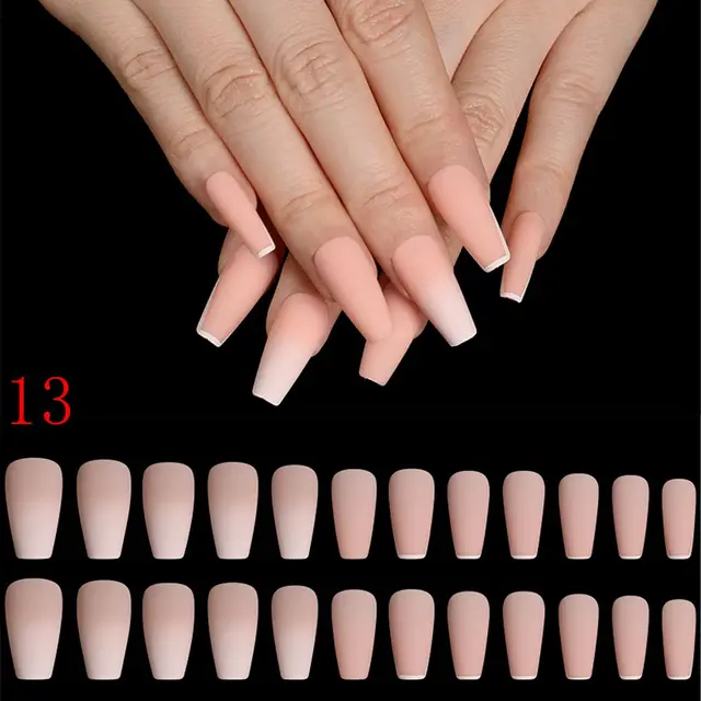 24pcs/Set Detachable Long Coffin Fake Nails European Rainbow Ballerina Full Nail Art Tips Colorful Beauty Artificial False Nails Series A 13