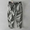 Autumn and Spring New Men Cotton Solid Color Loose Casual Safari Style Pants Pocket Army Green Workwear 1