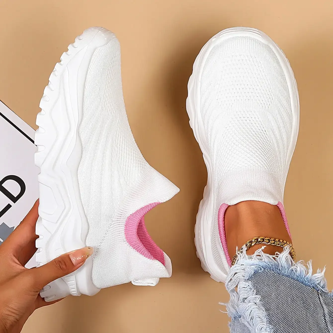 Women's Casual Sneakers, Breathable Slip-on Sports Shoes, Lightweight Sock Shoes