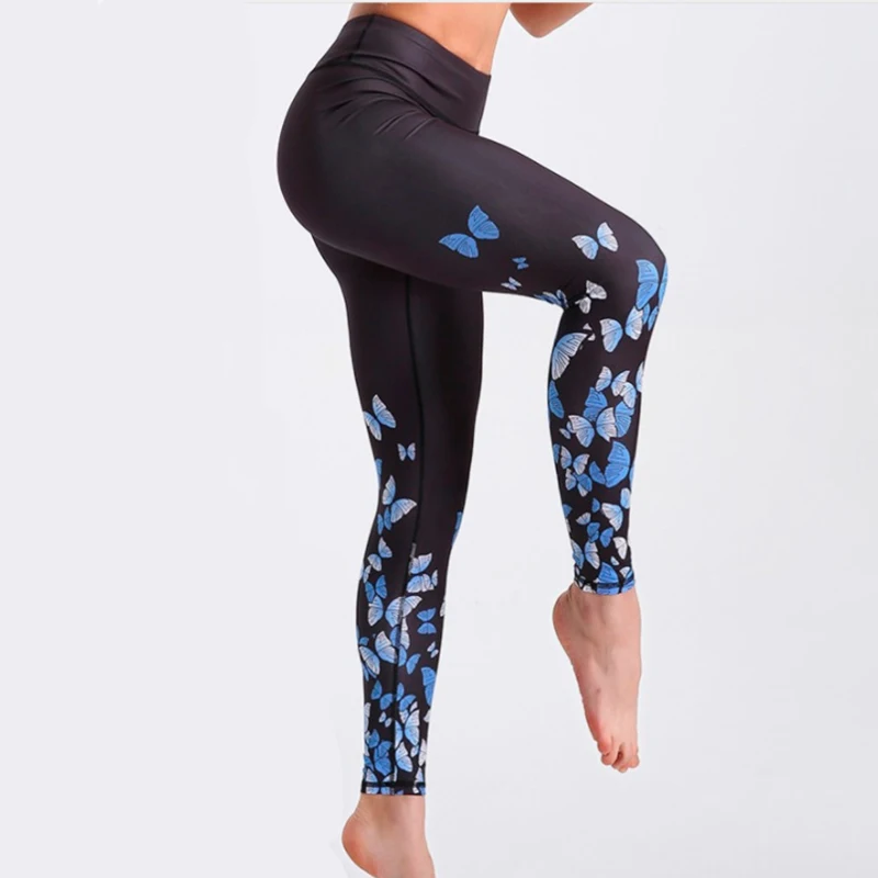 Tie Dye Leggings Seamless Women Fitness Leggings Push Up Booty Lifting Workout Pants Black Butterfly Print Gym Running Trousers
