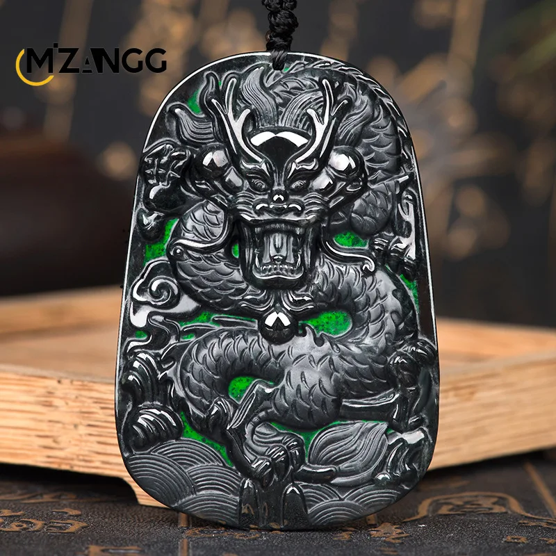 

Natural Jadeite A Goods Zodiac Dragon Pendant Ice Mocui Men's and Women's Jade Necklace Hand-carved High Quality Jewelry Mascot