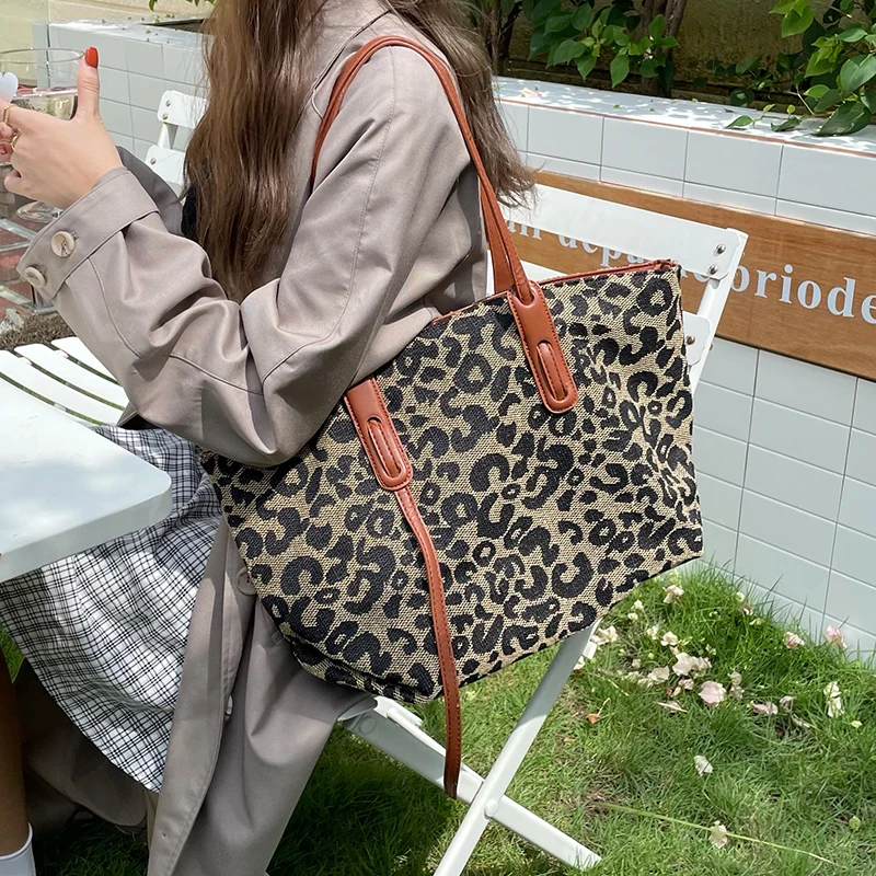 Shoulder Tote Bags For Women 2022 New Tote Brand Luxury Designer Large Shopper Shopping Fashion Leopard Print Travel Handbags