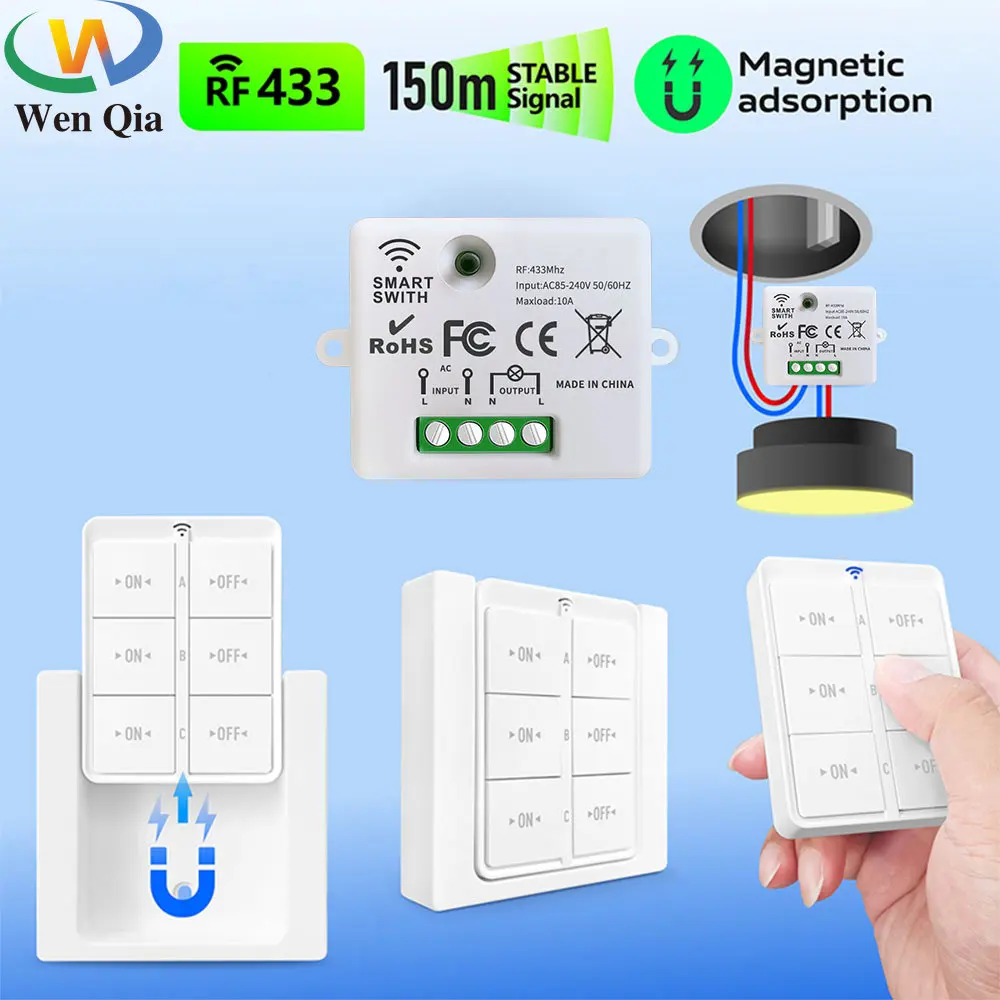 Wireless Smart Light Switch 433Mhz RF 86 Wall Panel Switch with Remote