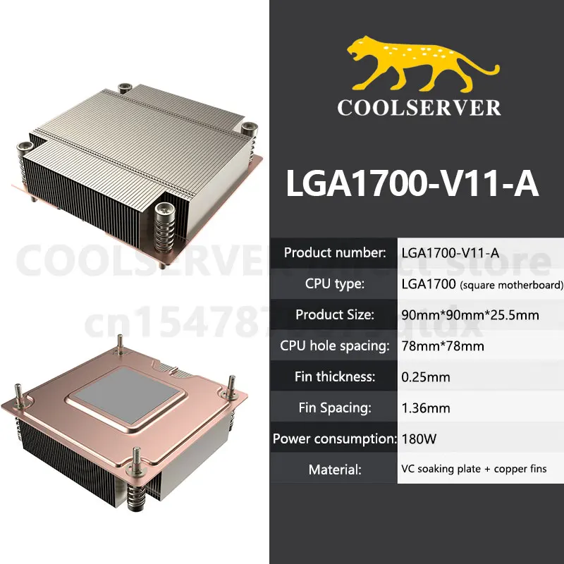 

Coolserver V11 CPU Cooler Radiator 25.5mm height Computer Case Cooling Fan For LGA Intel 1700 square motherboard HTPC/ITX MINI