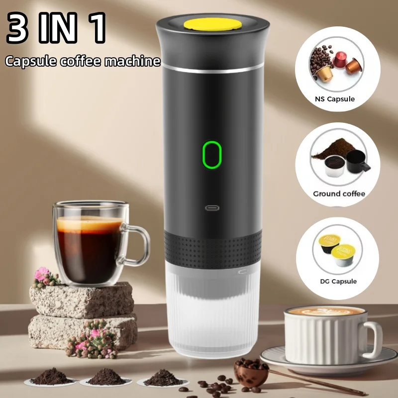 Espresso Coffee Maker 3 in 1 Electric Travel Portable Compatible with Ground Coffee Small Large Capsules