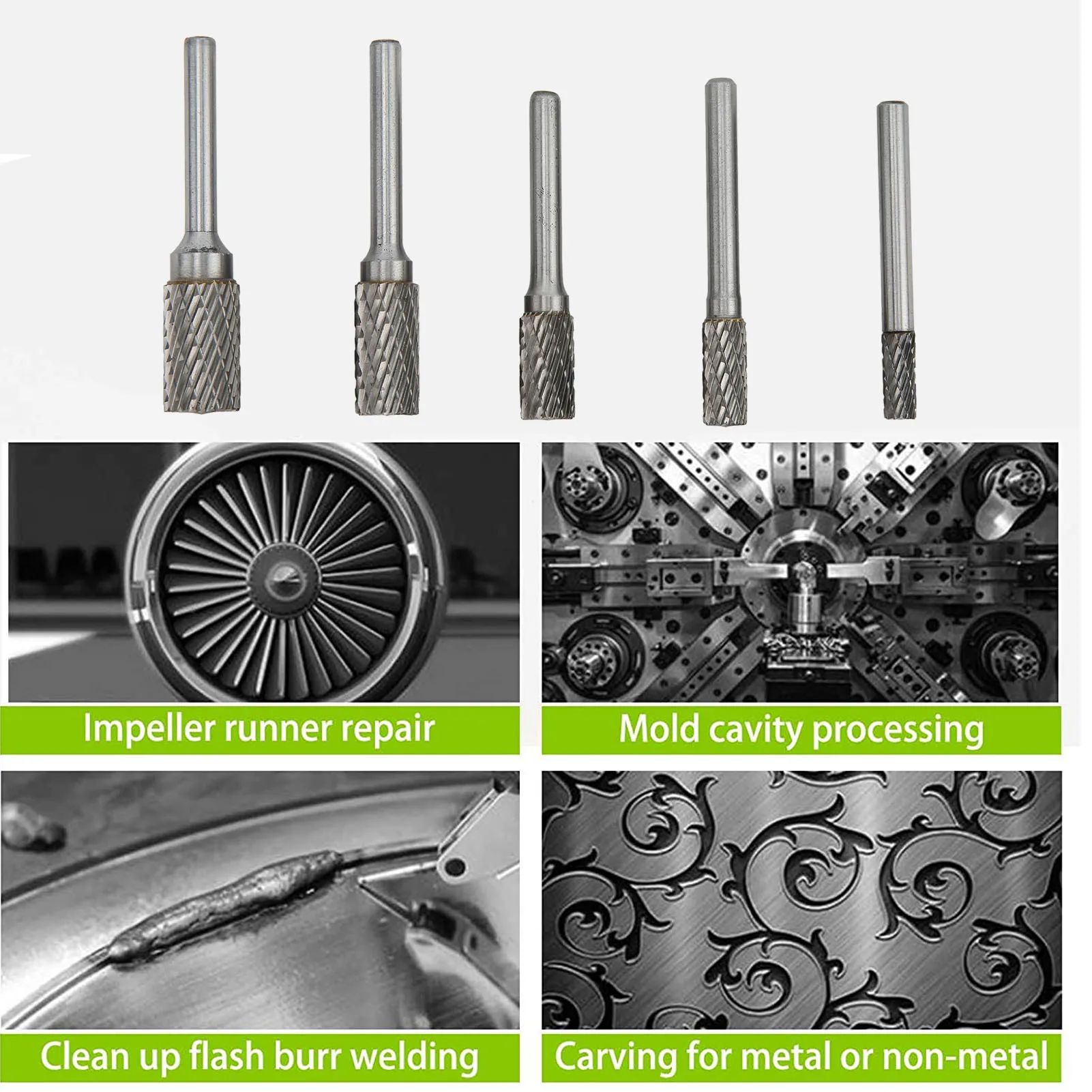 Cutter Burr Set Double Cut Carbide Burrs Rotary Files Set 6mm Shank for Metalwork Wood Carving Jewellery Making Grinding