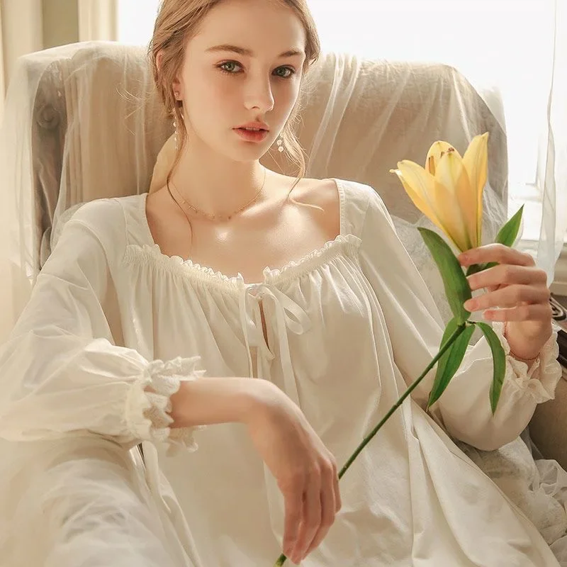 

Women Summer White Short Sleeve Nightdress Simple Round Neck Loose Cotton Homedress Princess Vintage Long Ankle-Length Nightgown