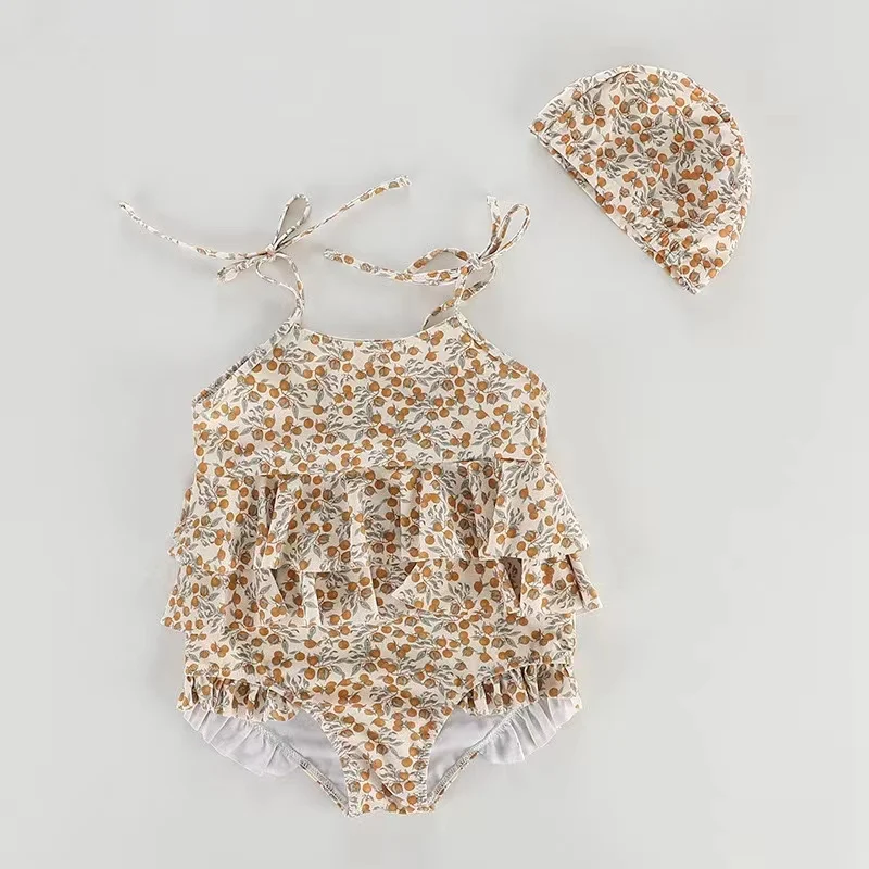 One-Piece Swimsuit for Baby Girls, Summer Swimming Wear with Flower Printing, Infants, ,