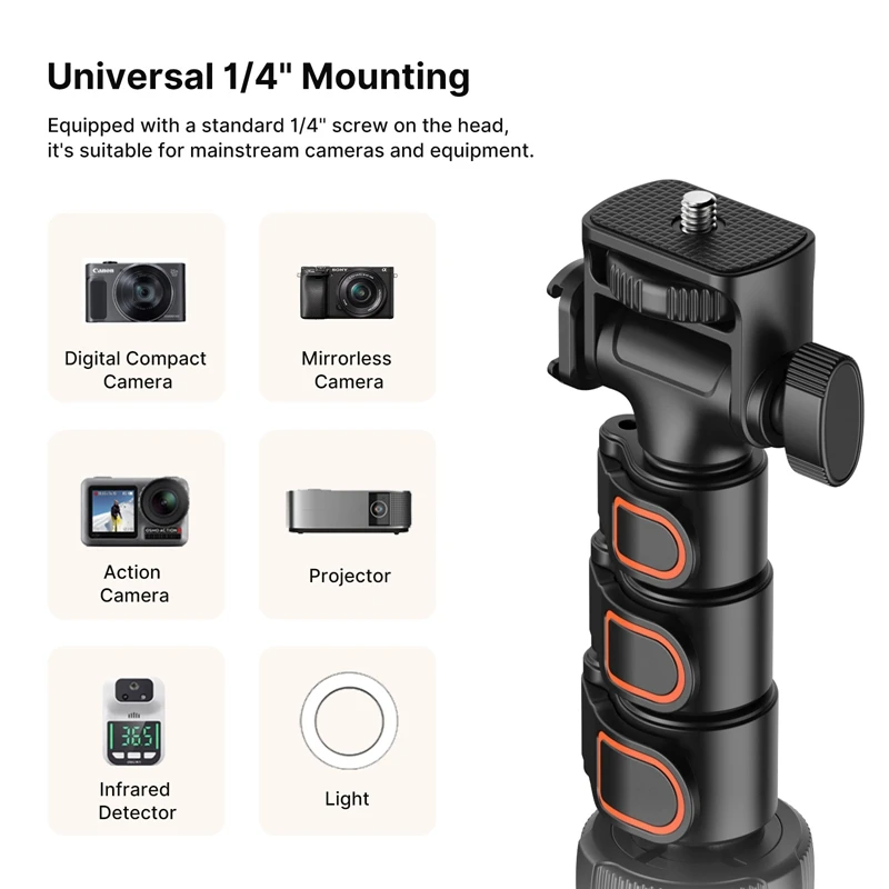1.6m Extendable Tripod with 1/4'' Screw for DSLR Camera Smartphone Fill Light Microphone Projector Tripod Max Load 1.5KG 4 1.6m Extendable Tripod with 1/4'' Screw for DSLR Camera Smartphone Fill Light Microphone Projector Tripod Max Load 1.5KG - Image 4