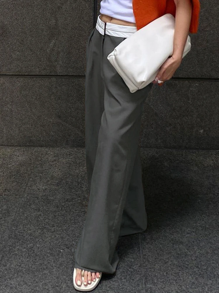 Weekeep Streetwear Baggy Suit Pants Vintage Patchwork Low Rise Straight Casual Pants Korean Fashion Women Capris Jogging Trouser